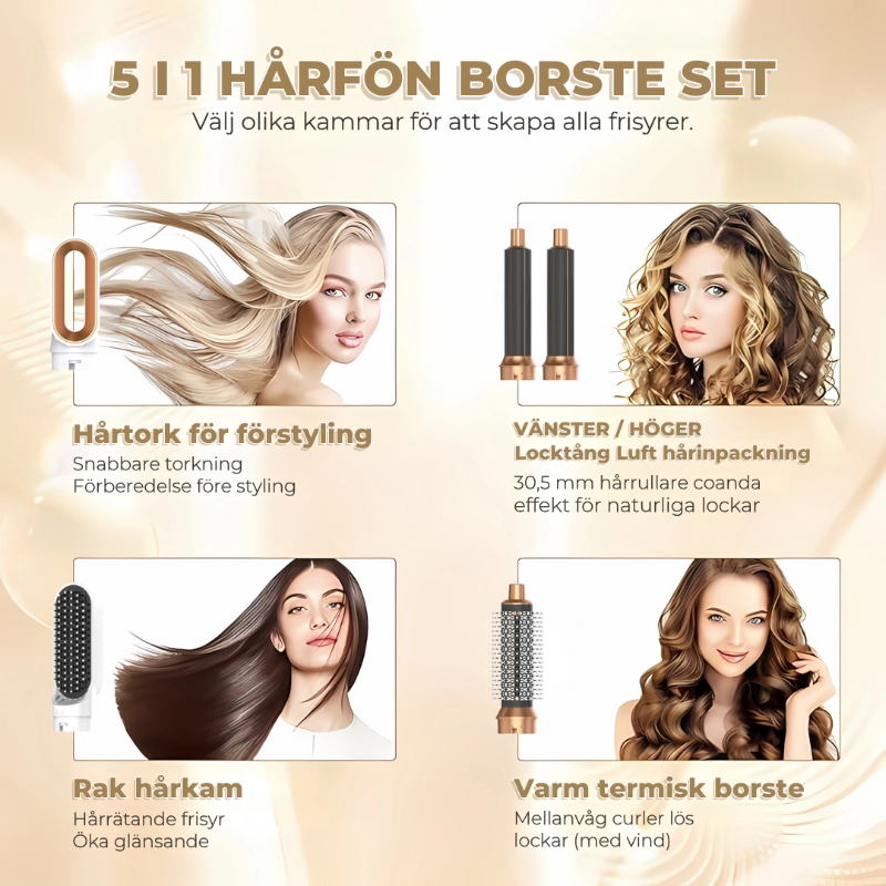 5 i 1 Hårfön Borste Set | Ultimata Multifunktionsstylingverktyg