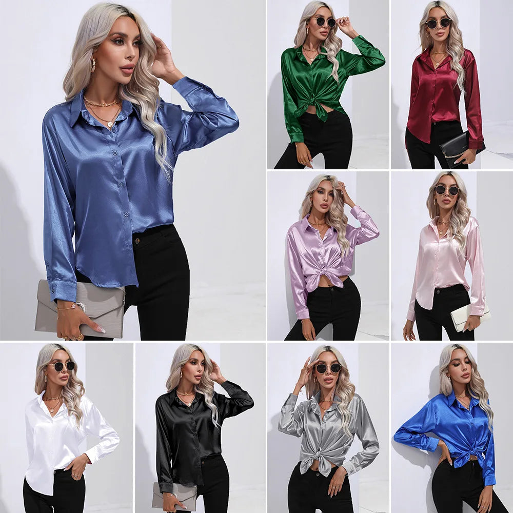 Sienna | Satinblus med Knappdetaljer